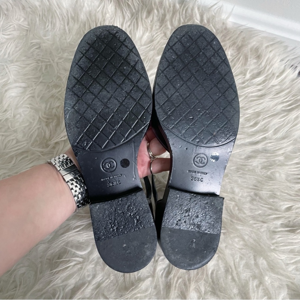 Chanel 23P Mary Jane Ankle Strap Black Leather CC Logo Flat Shoes 36.5 - Picture 7 of 11